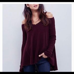 Free People Moonshine Shoulder Waffle Knit Top S